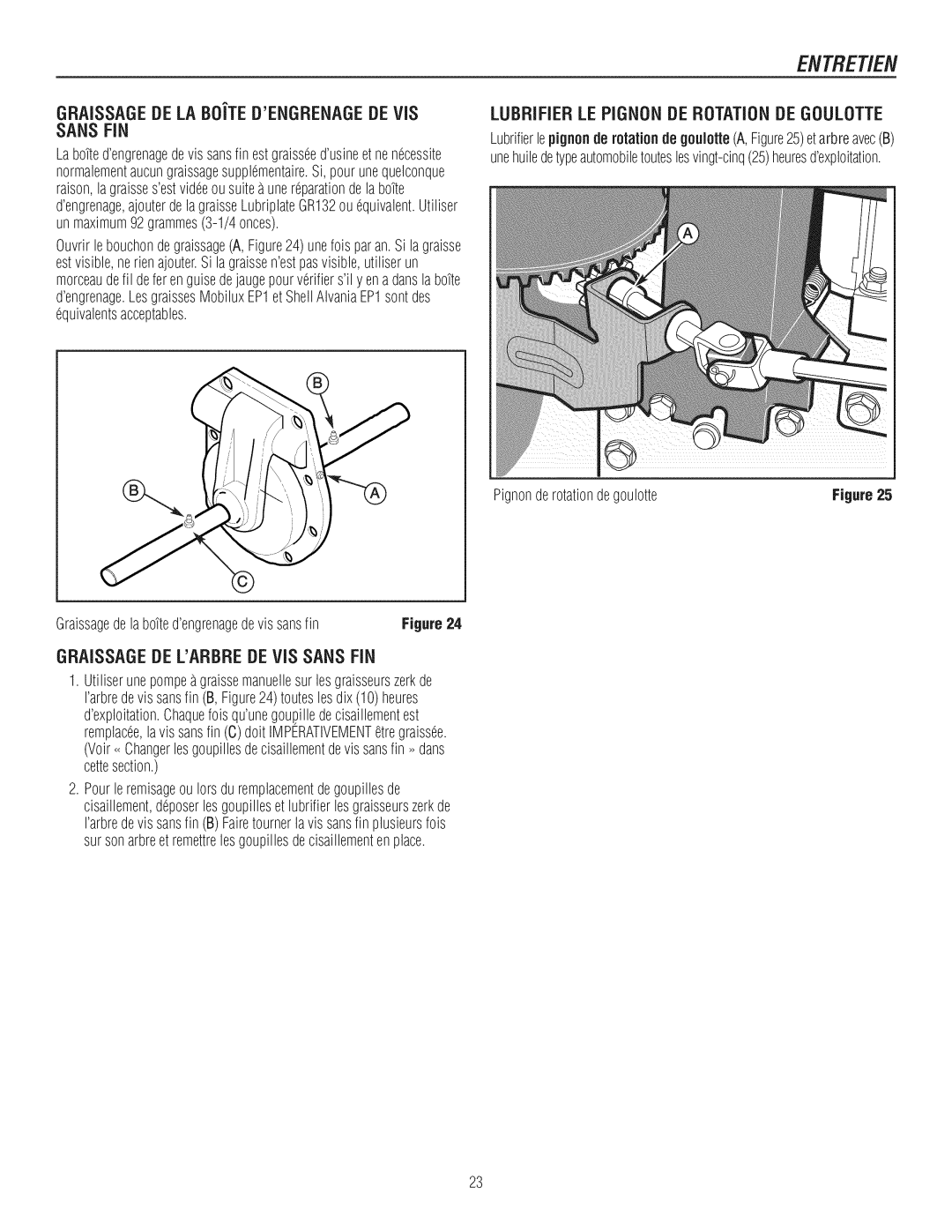 Craftsman C950-52943-0 owner manual Entret/En, Graissagede LABOiTEDENGRENAGEDEVIS, Graissagede Larbredevis SANSFiN 