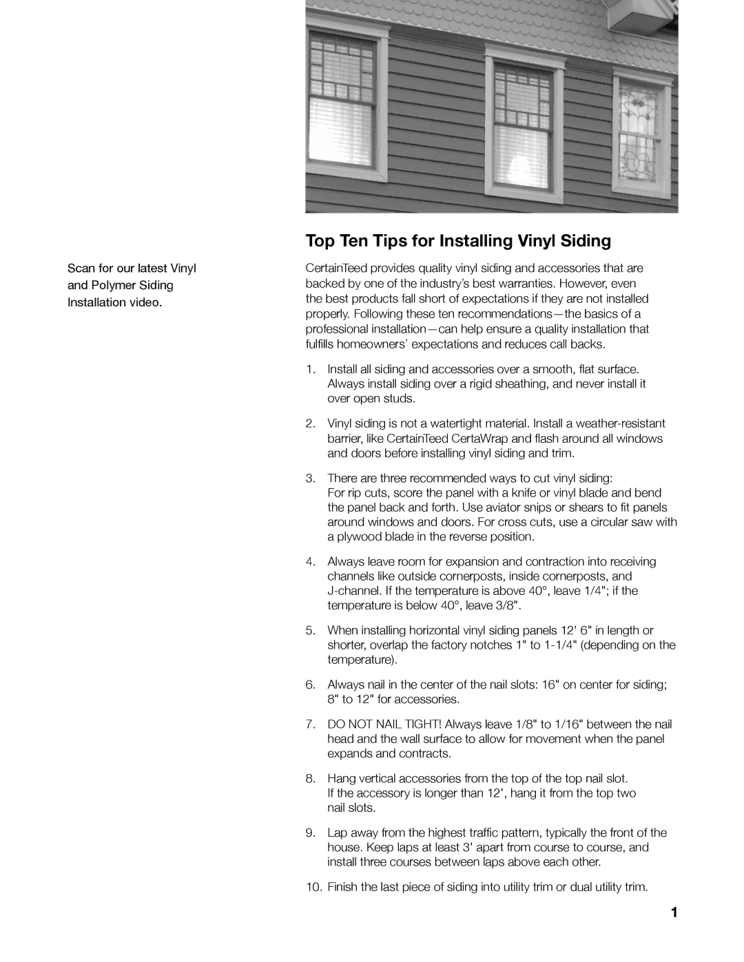 Craftsman CTS205 manual Top Ten Tips for Installing Vinyl Siding 