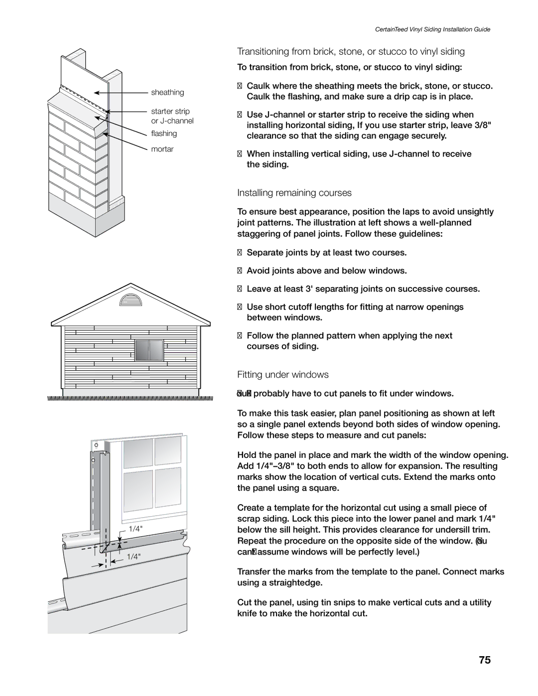 Craftsman CTS205 manual Transitioning from brick, stone, or stucco to vinyl siding, Installing remaining courses 