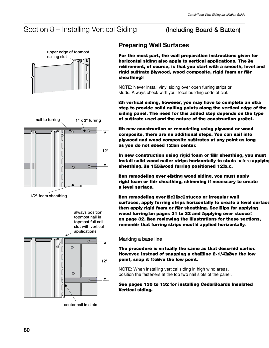 Craftsman CTS205 manual Installing Vertical Siding Including Board & Batten, Marking a base line 