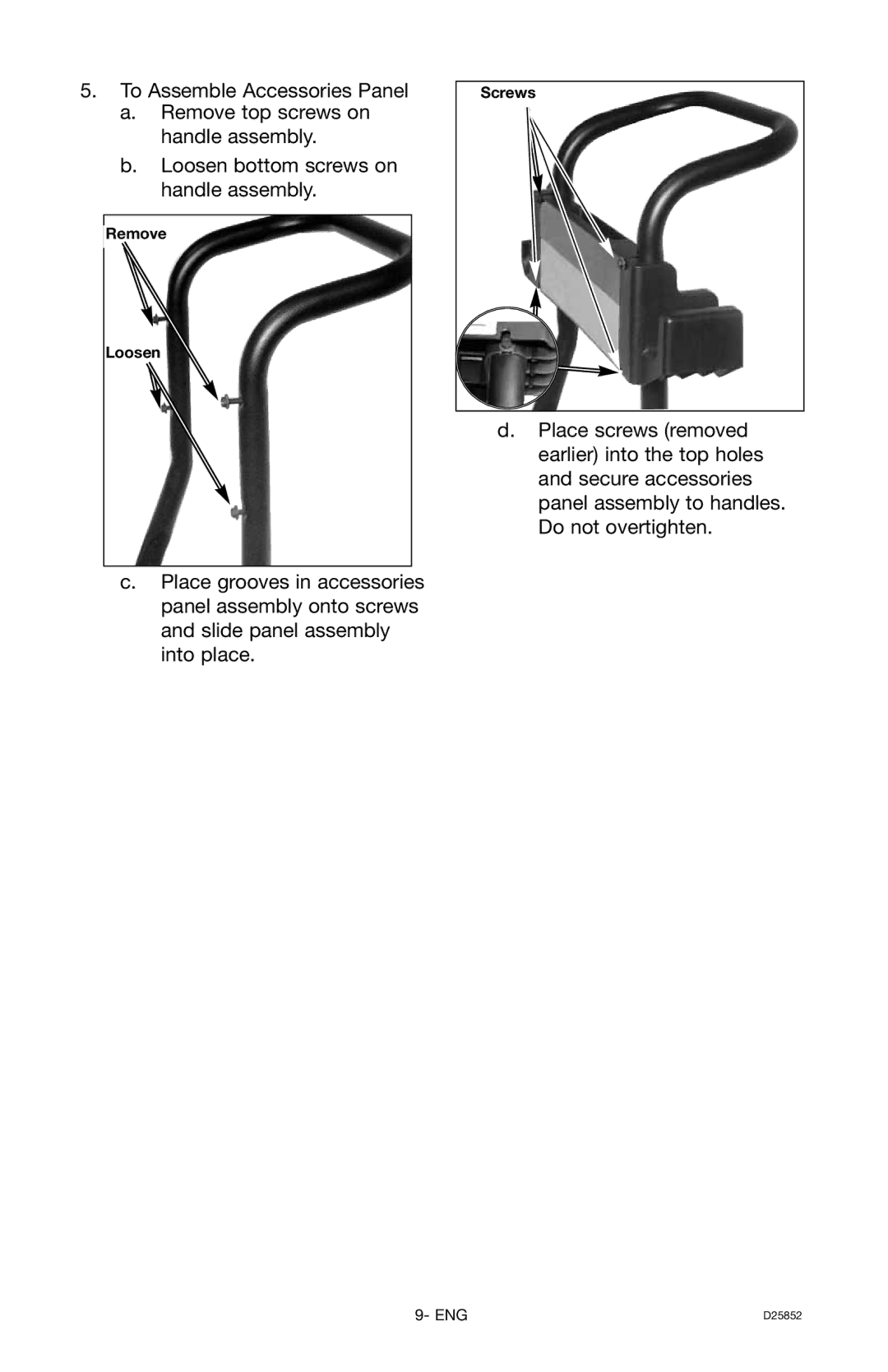 Craftsman 919.769060, D25852 owner manual Remove Loosen 