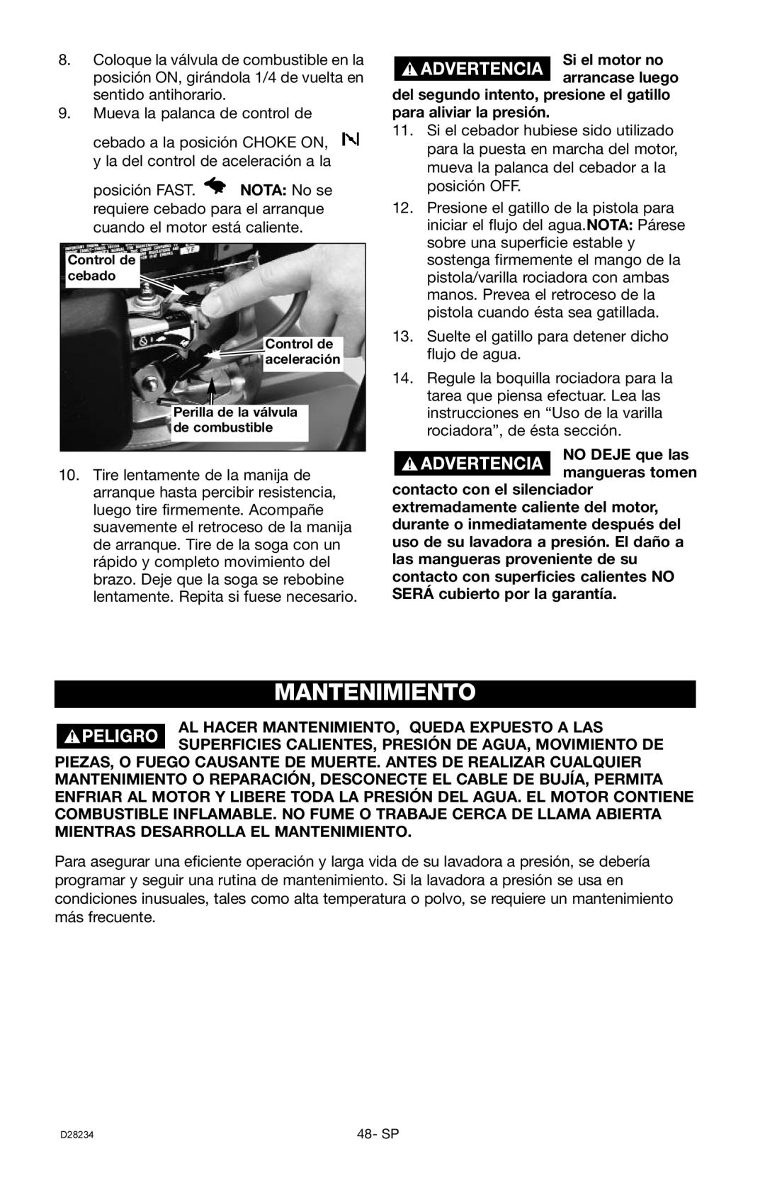 Craftsman D28234, 919.769062 owner manual Mantenimiento 