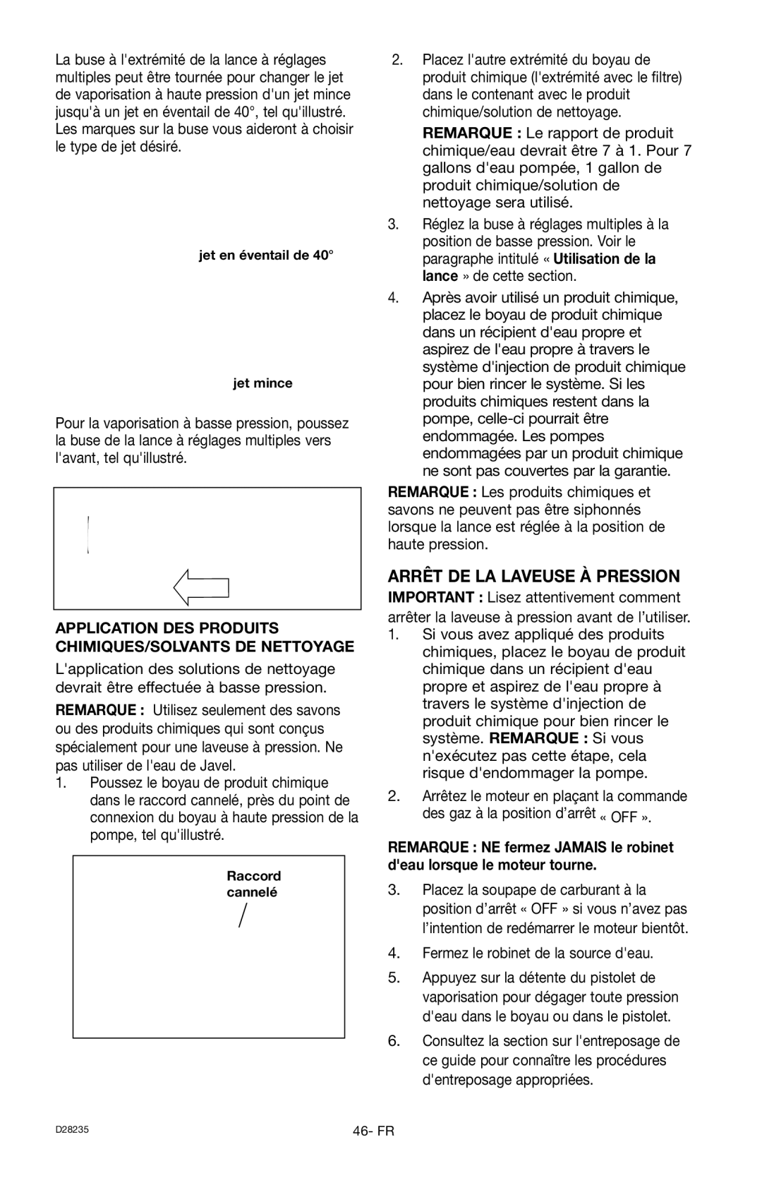 Craftsman D28235, 919.672241 Arrêt DE LA Laveuse À Pression, Application DES Produits CHIMIQUES/SOLVANTS DE Nettoyage 