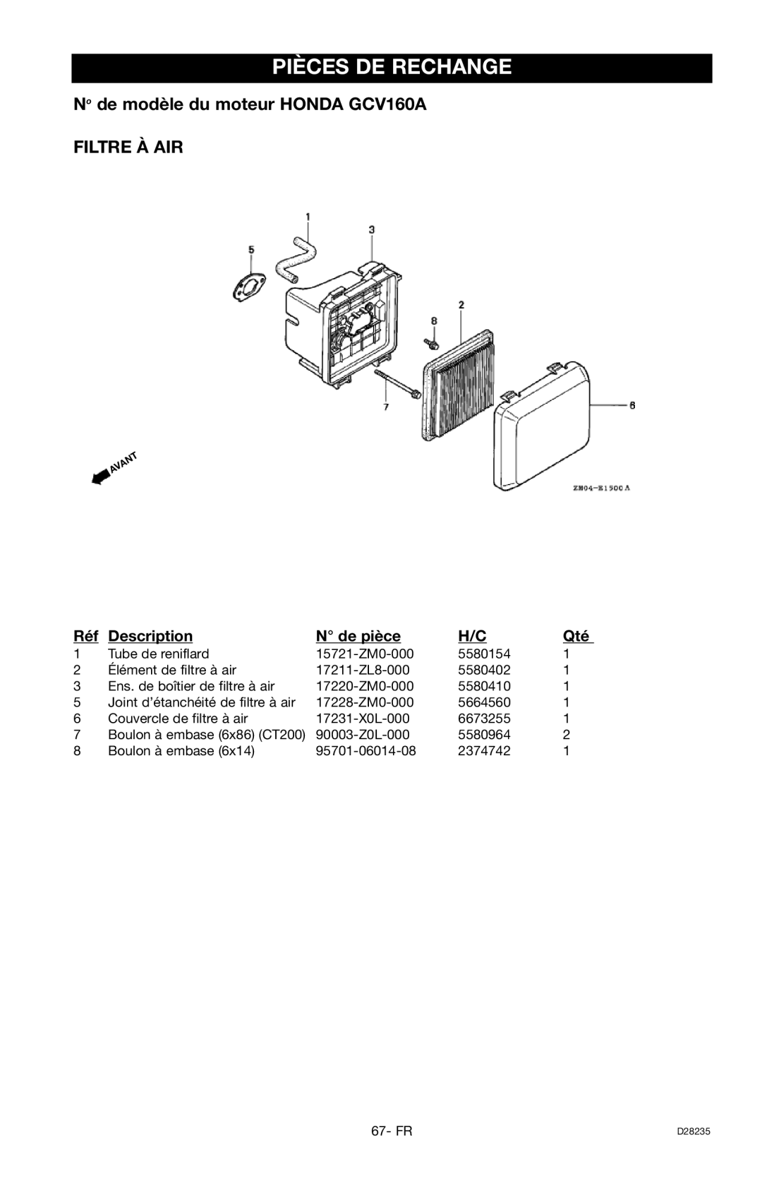 Craftsman 919.672241, D28235 owner manual Filtre À AIR 