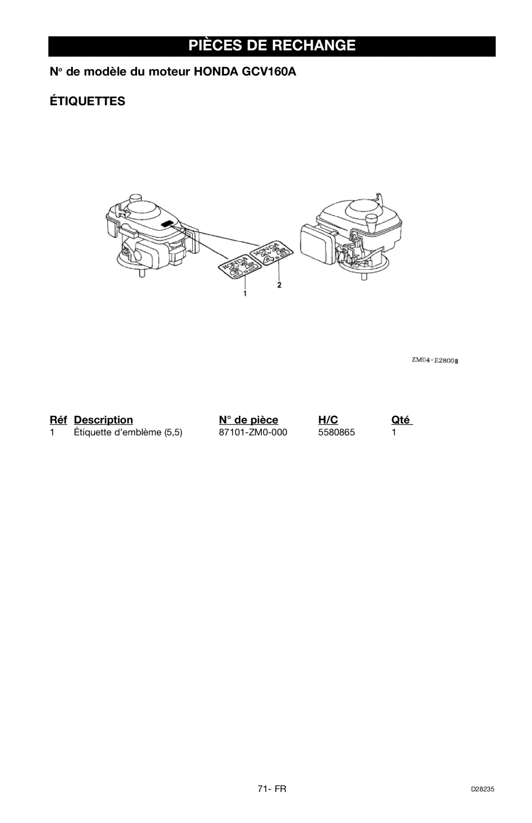 Craftsman 919.672241, D28235 owner manual Étiquettes 