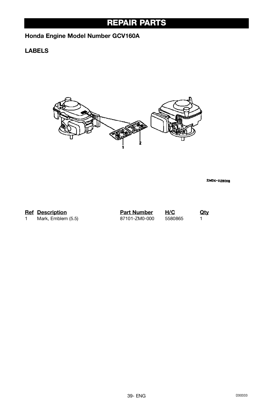 Craftsman 919.672190, D30333 owner manual Labels 