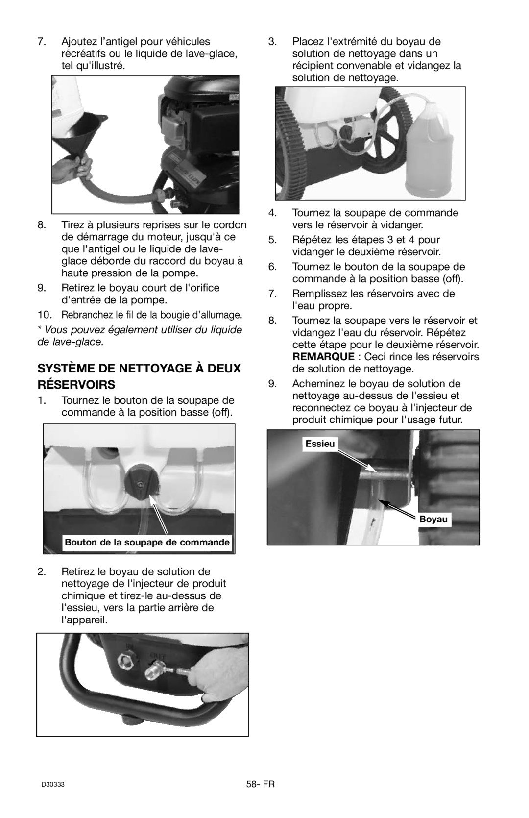 Craftsman D30333, 919.672190 owner manual Système DE Nettoyage À Deux Réservoirs 