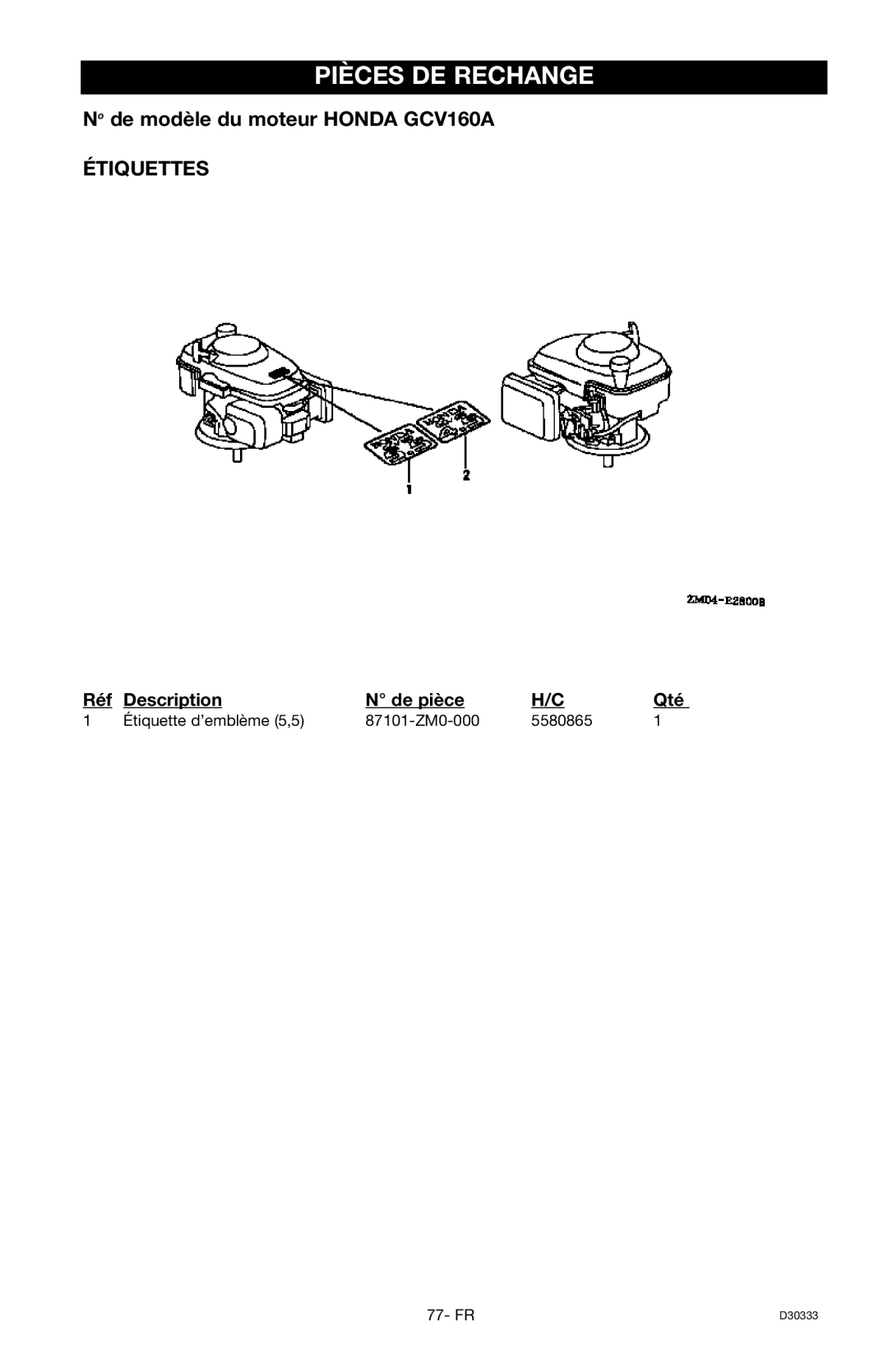 Craftsman 919.672190, D30333 owner manual Étiquettes 