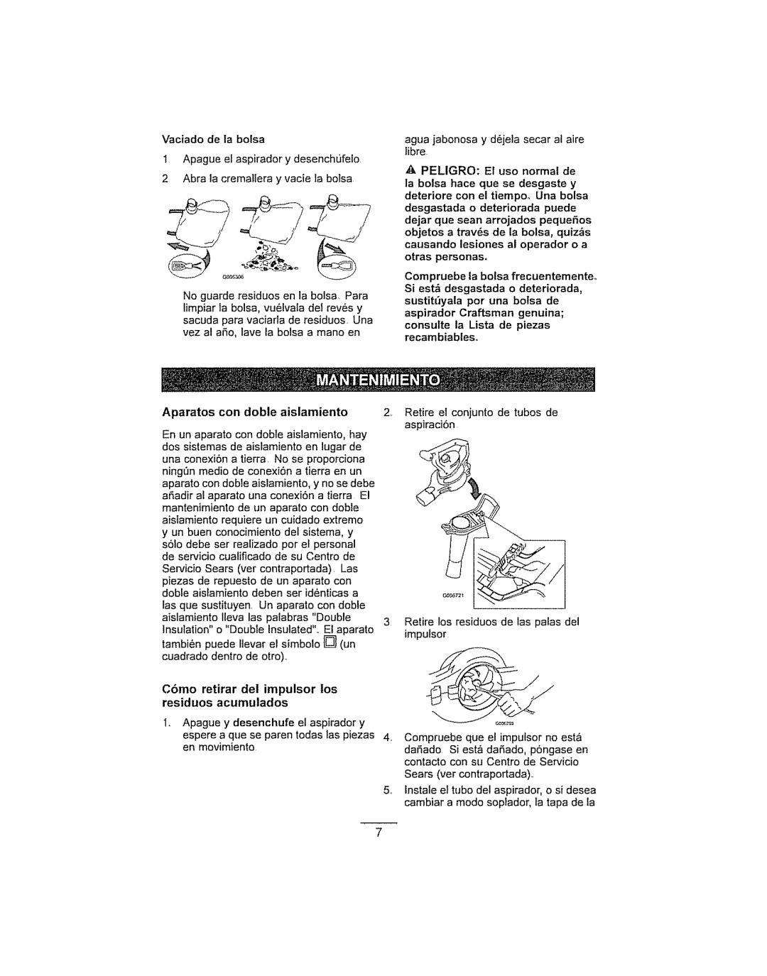 Craftsman 136.748270 Aparatos con doble aislamiento, C6mo retirar del impulsor los residuos acumutados, Otras personas 