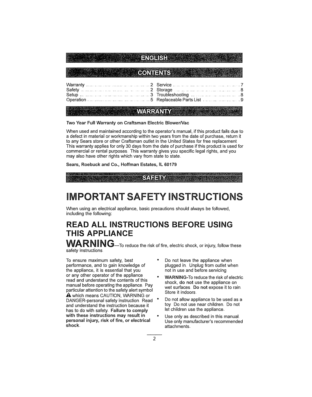 Craftsman 136.748270, G006299, 280030785 iMPORTANT SAFETY iNSTRUCTiONS, Read All Instructions Before Using This Appliance 