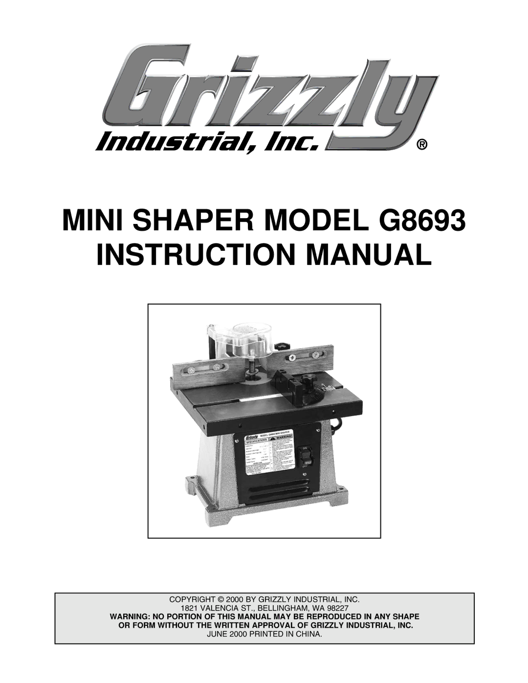 Craftsman instruction manual Mini Shaper Model G8693 