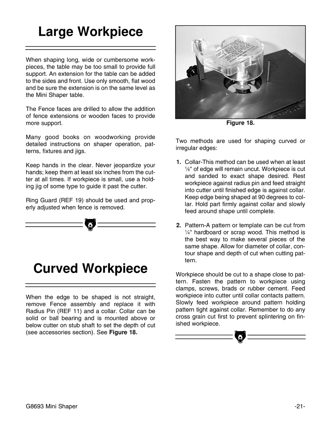 Craftsman G8693 instruction manual Large Workpiece, Curved Workpiece 