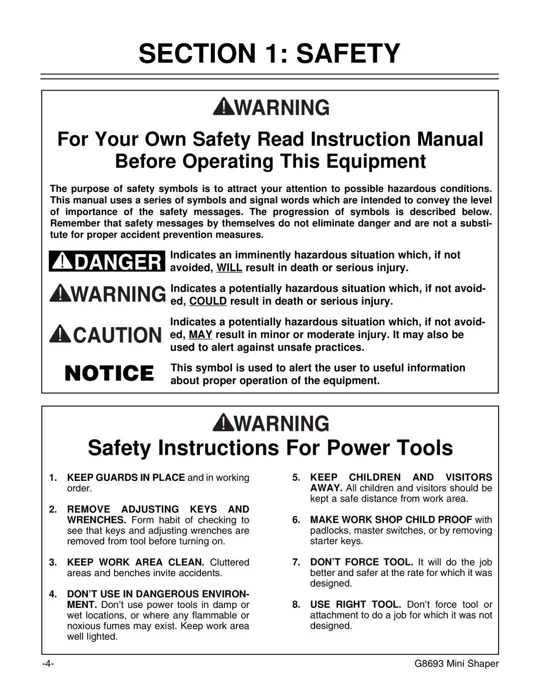 Craftsman G8693 instruction manual Safety Instructions For Power Tools 