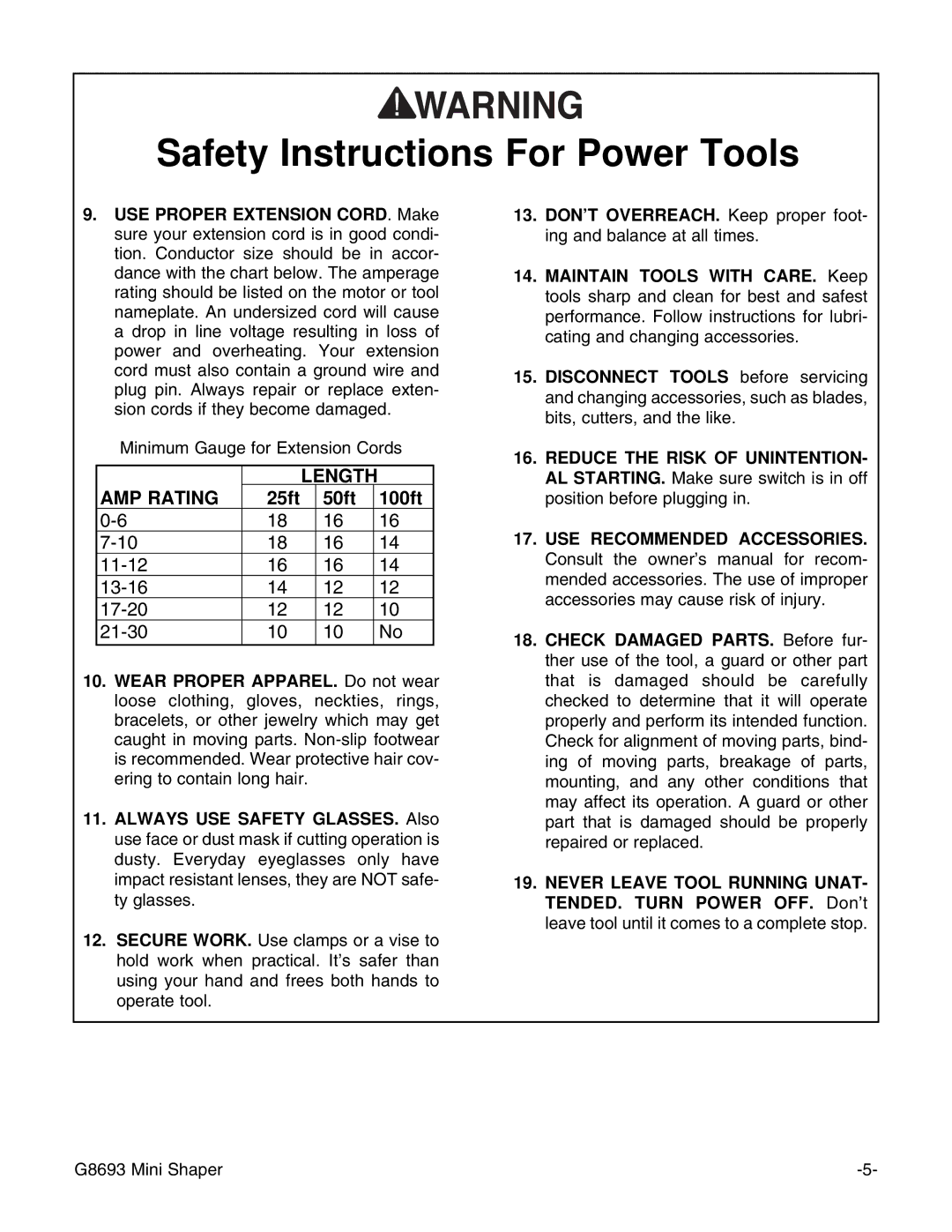 Craftsman G8693 instruction manual AMP Rating 