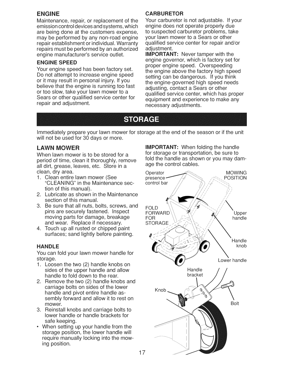 Craftsman Gcv160 manual Engine Speed, Handle 