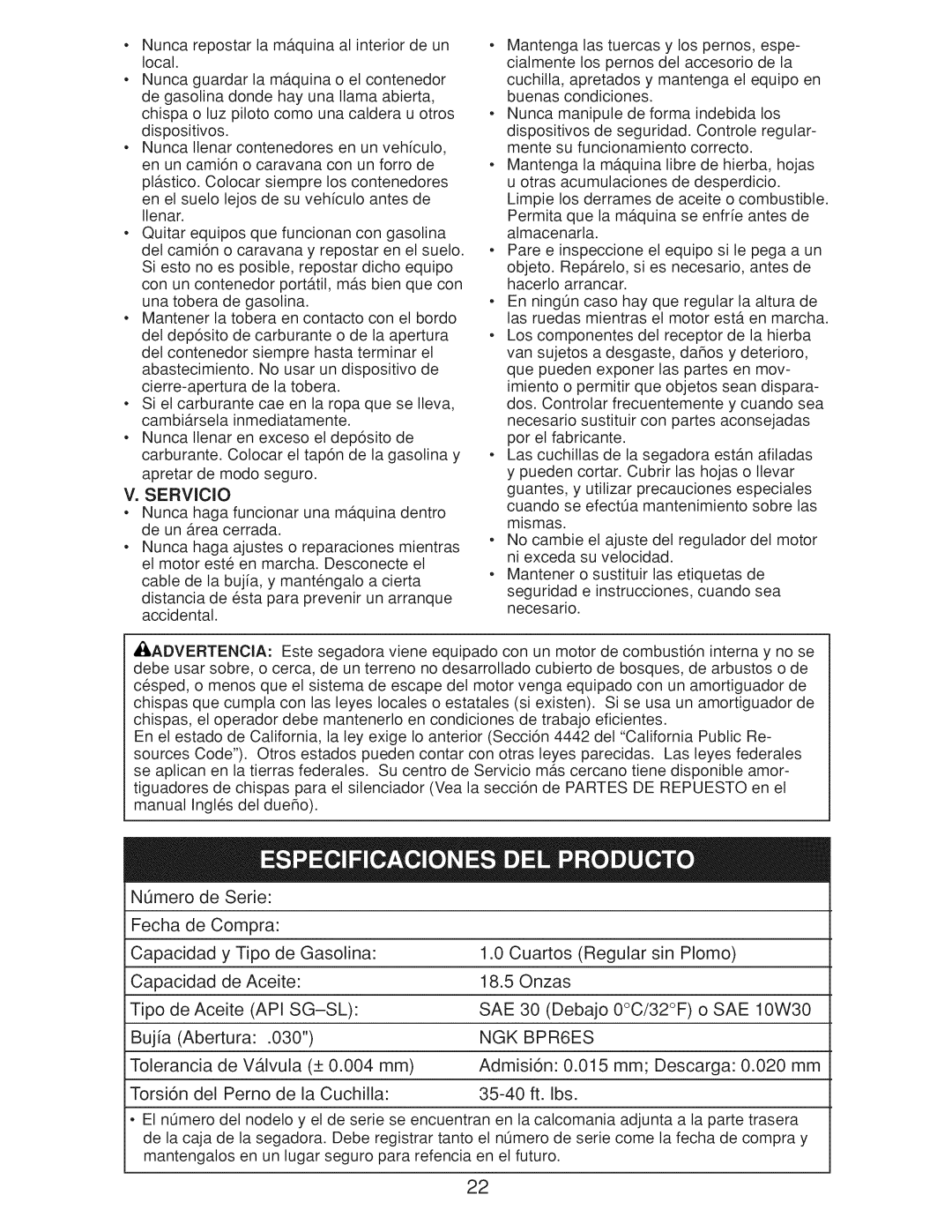 Craftsman Gcv160 manual Api Sg-Sl Sae, NGK BPR6ES 