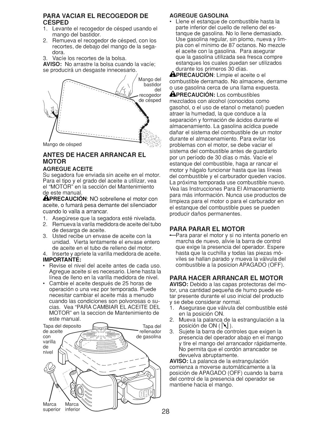 Craftsman Gcv160 manual Motor, Importante, Agregue Gasolina 