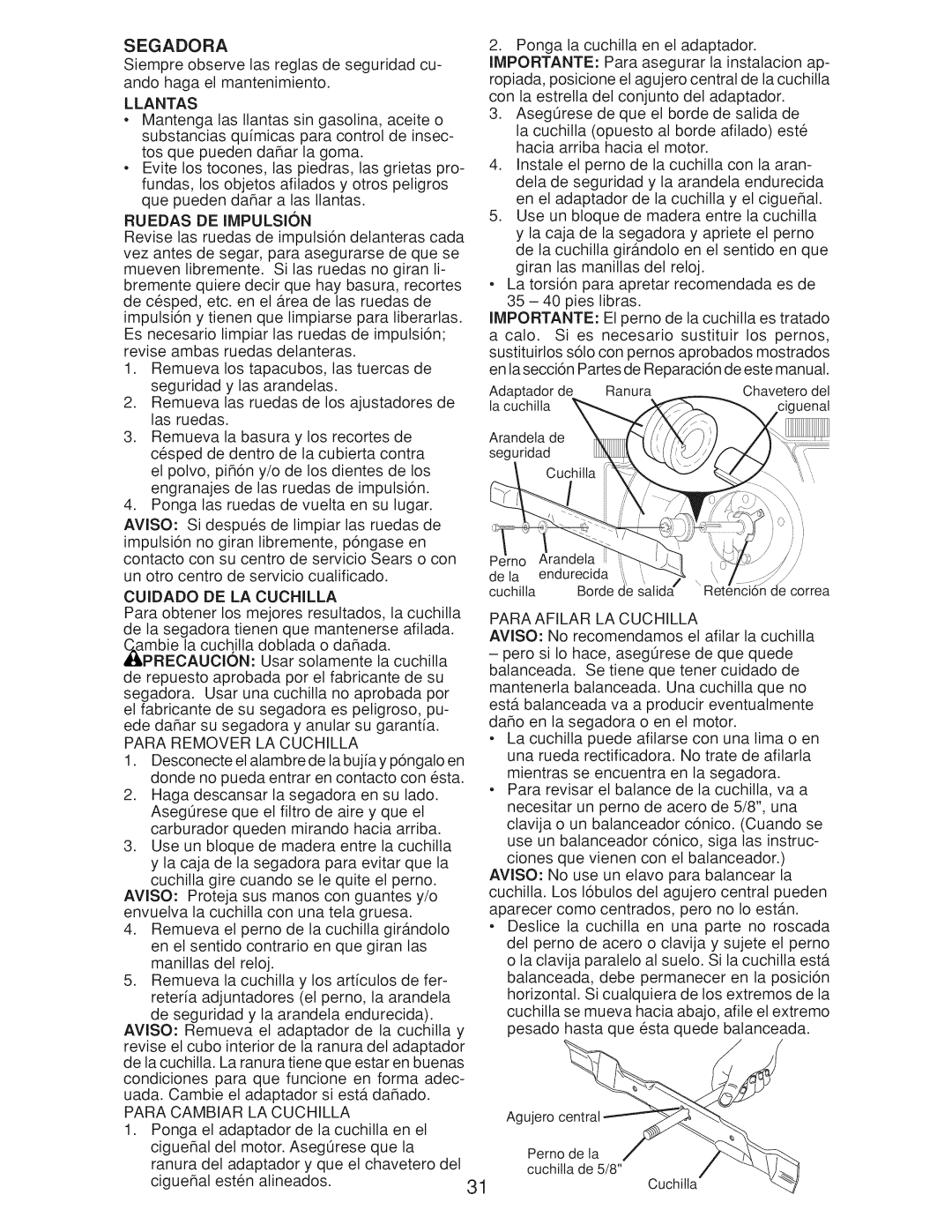 Craftsman Gcv160 manual Llantas, Ruedas De Impulsion 