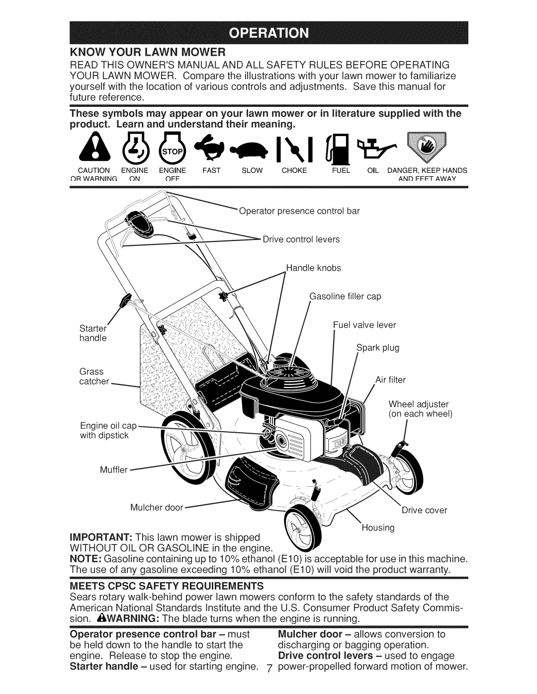 Craftsman Gcv160 manual Know Your Lawn Mower 
