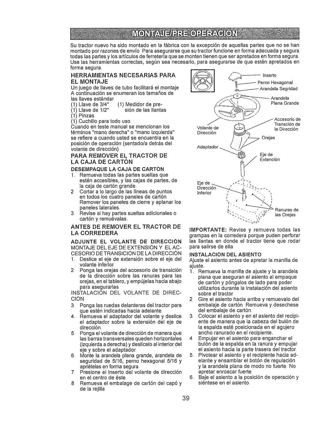 Craftsman LTS 1500 manual EL Montaje 