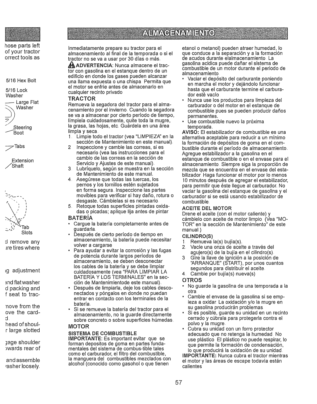 Craftsman LTS 1500 manual Aceite DEL Motor, Otros 