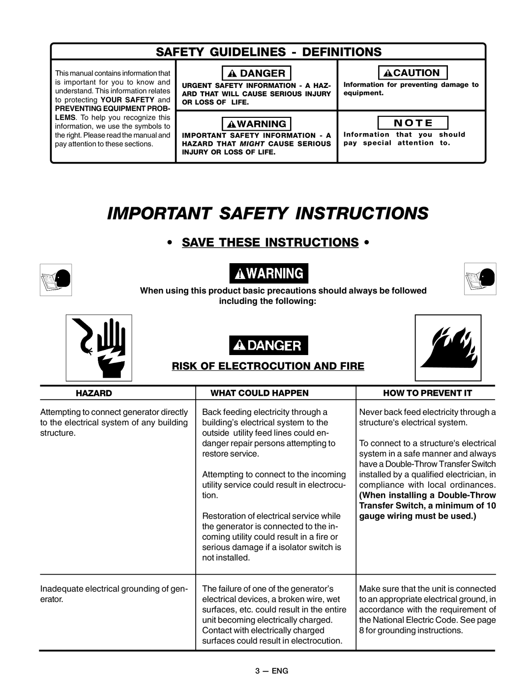 Craftsman 919.679580, MGP-679580 owner manual Safety Guidelines Definitions, Risk of Electrocution and Fire 