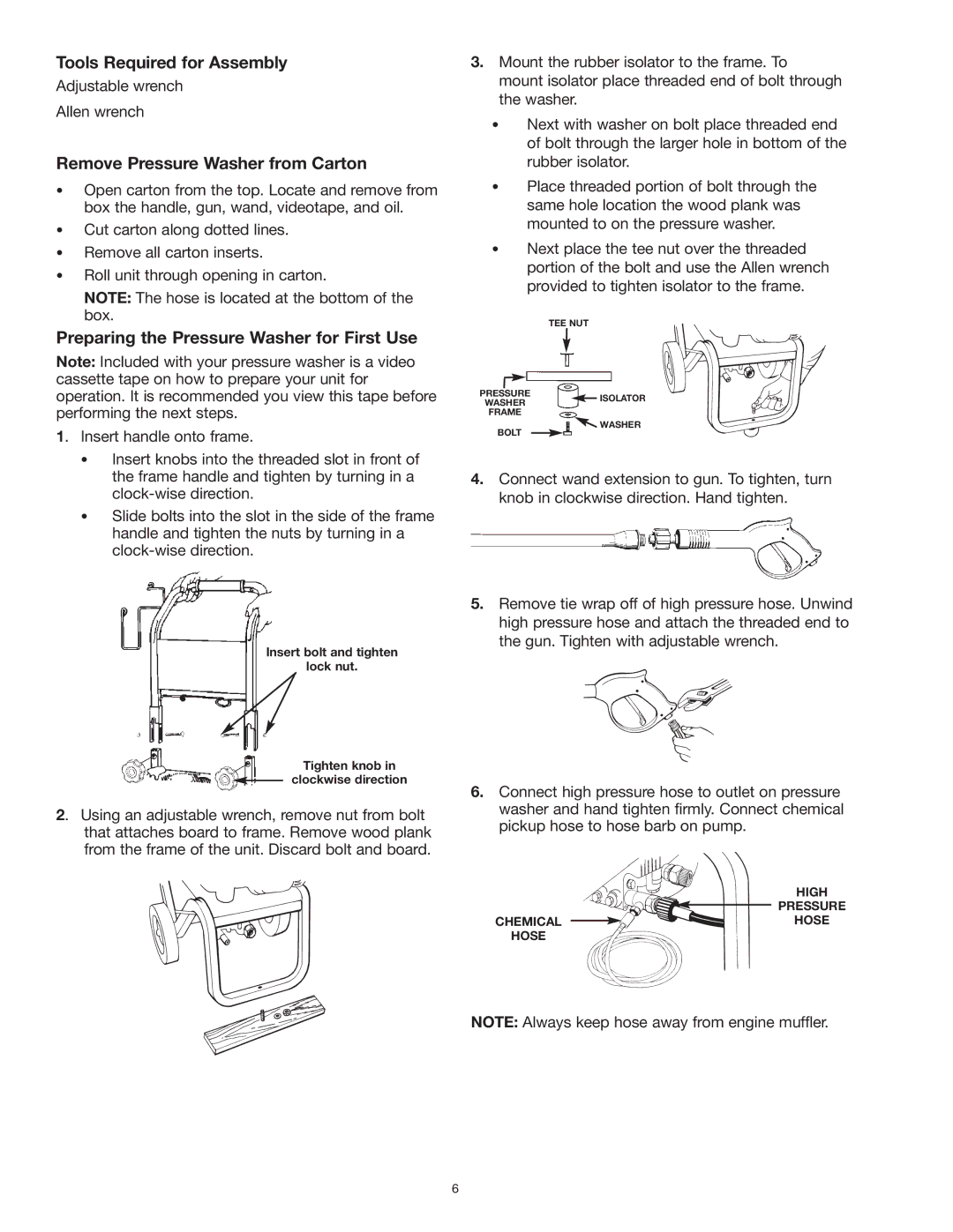 Craftsman MGP-769010 owner manual Tools Required for Assembly, Remove Pressure Washer from Carton 