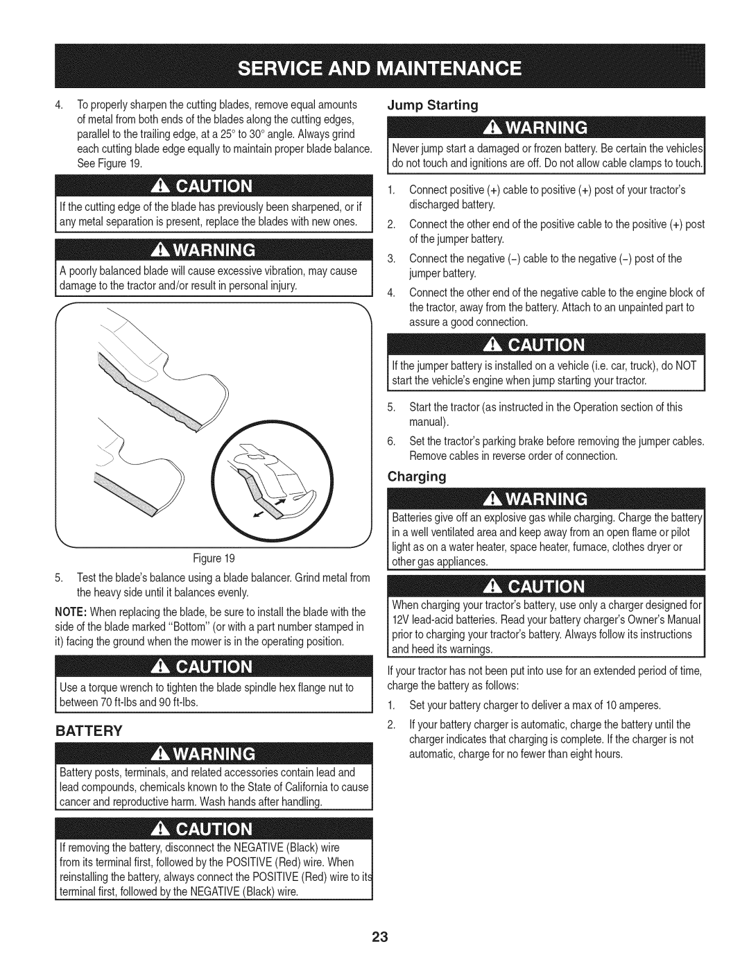 Craftsman 247.28984, PGT9000 manual Battery, Jump Starting 