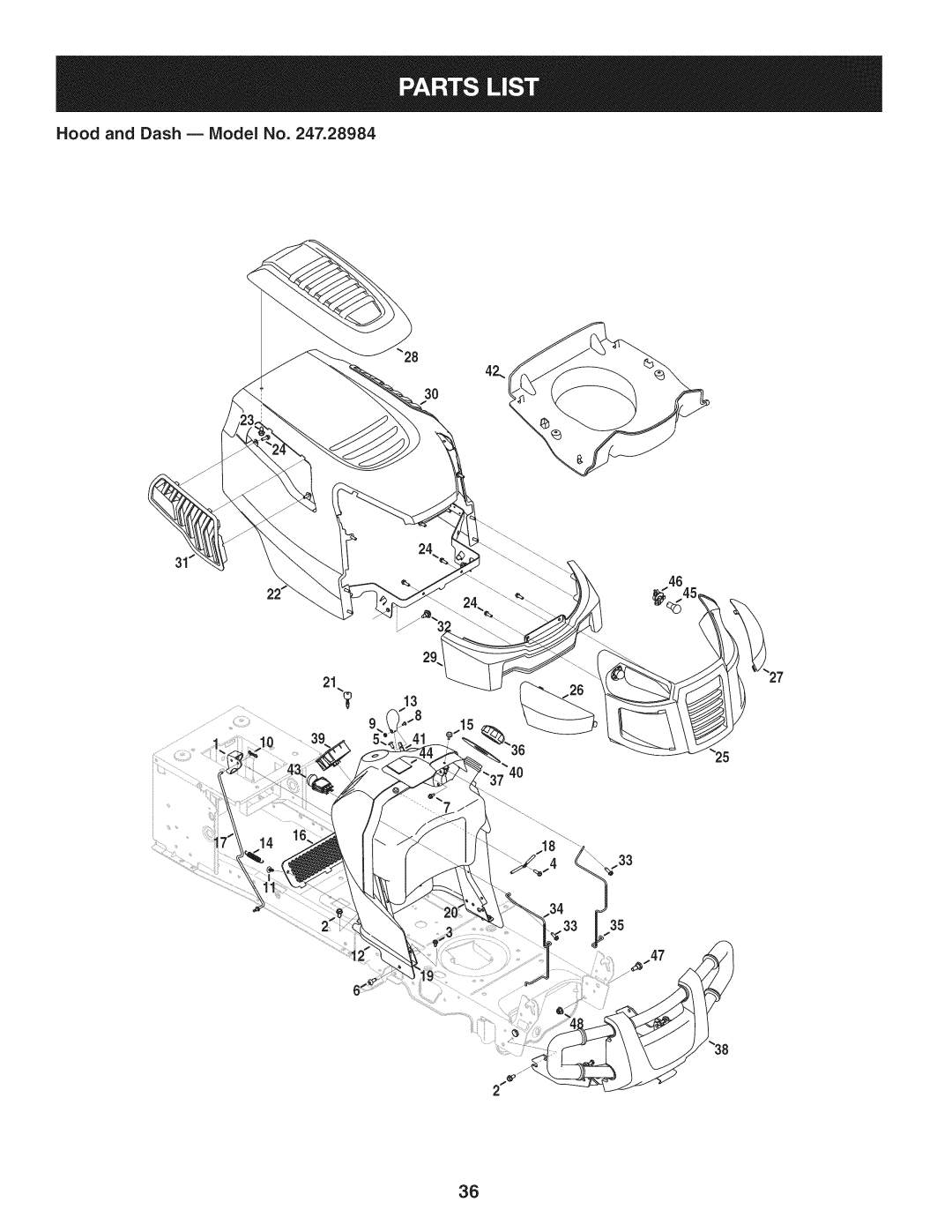 Craftsman PGT9000, 247.28984 manual Hood and Dash B Model No 