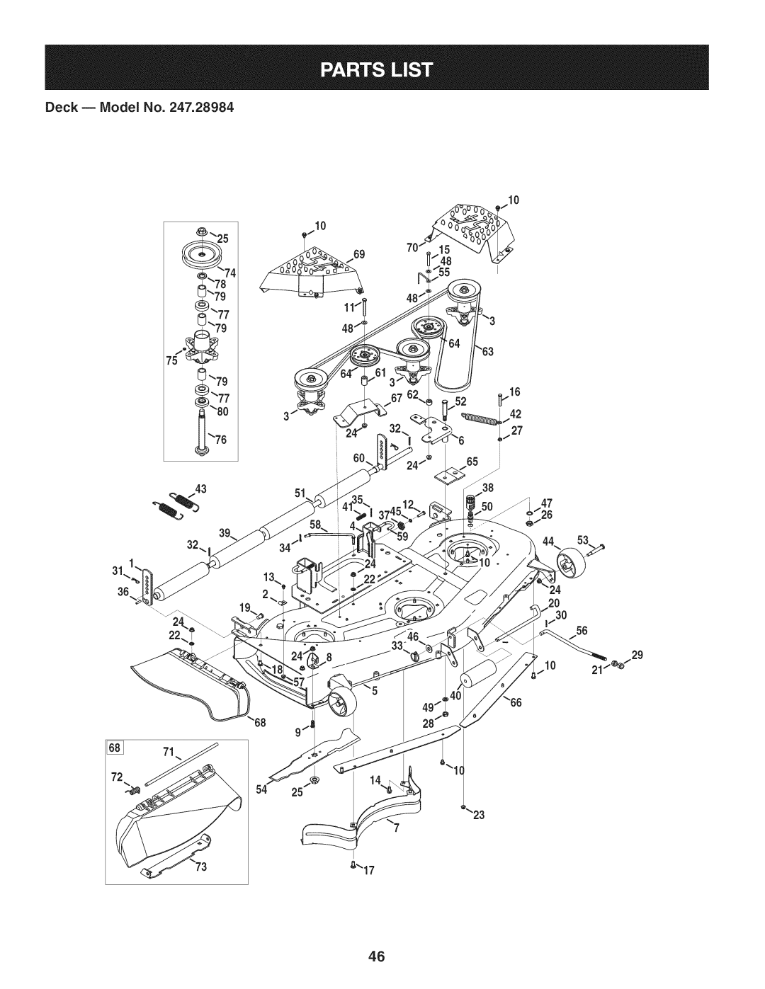 Craftsman PGT9000, 247.28984 manual Deck B IViodel No 