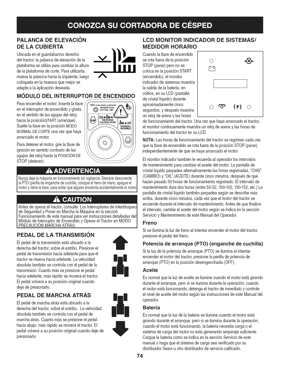 Craftsman PGT9000, 247.28984 manual DE LA Cubierta, M6DULO DEL Interruptor DE Encendido, Pedal DE Marcha Atras 