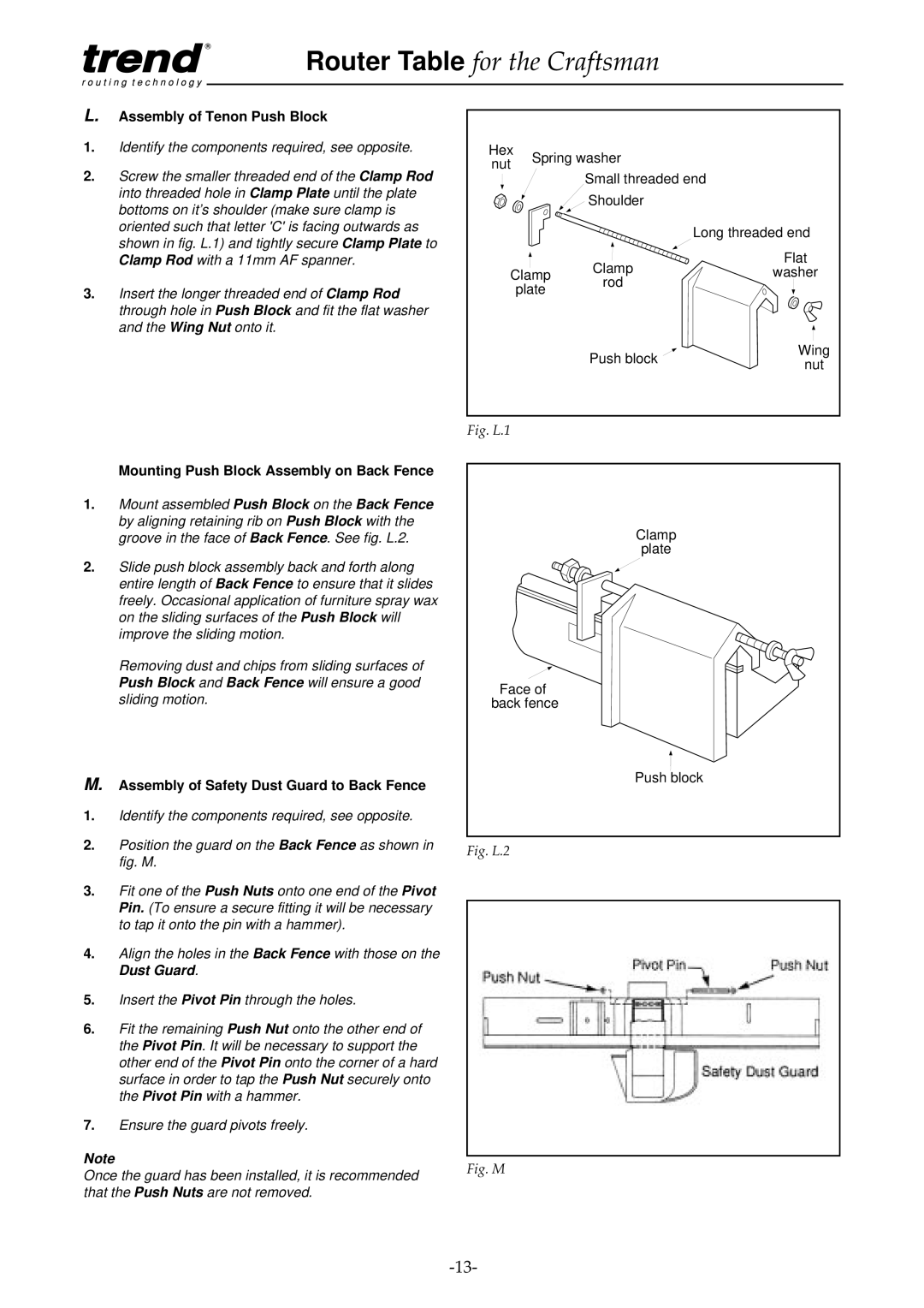 Craftsman pmn instruction manual Assembly of Tenon Push Block, Mounting Push Block Assembly on Back Fence 