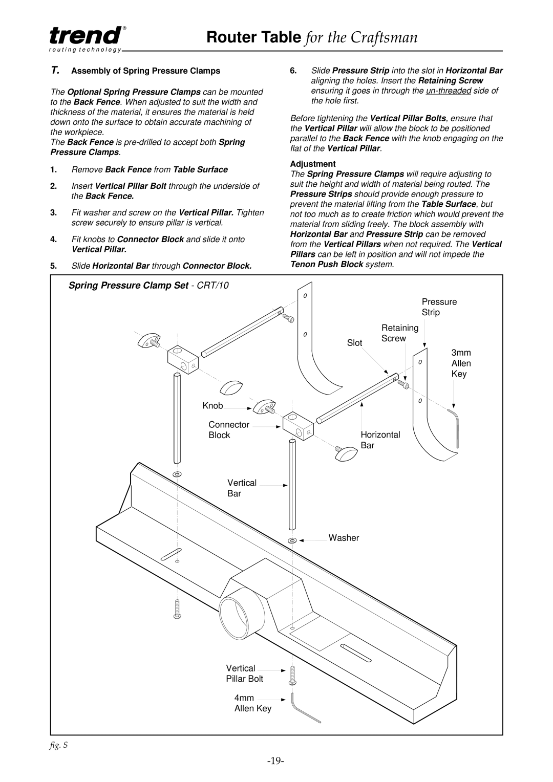 Craftsman pmn instruction manual Assembly of Spring Pressure Clamps, Remove Back Fence from Table Surface, Adjustment 