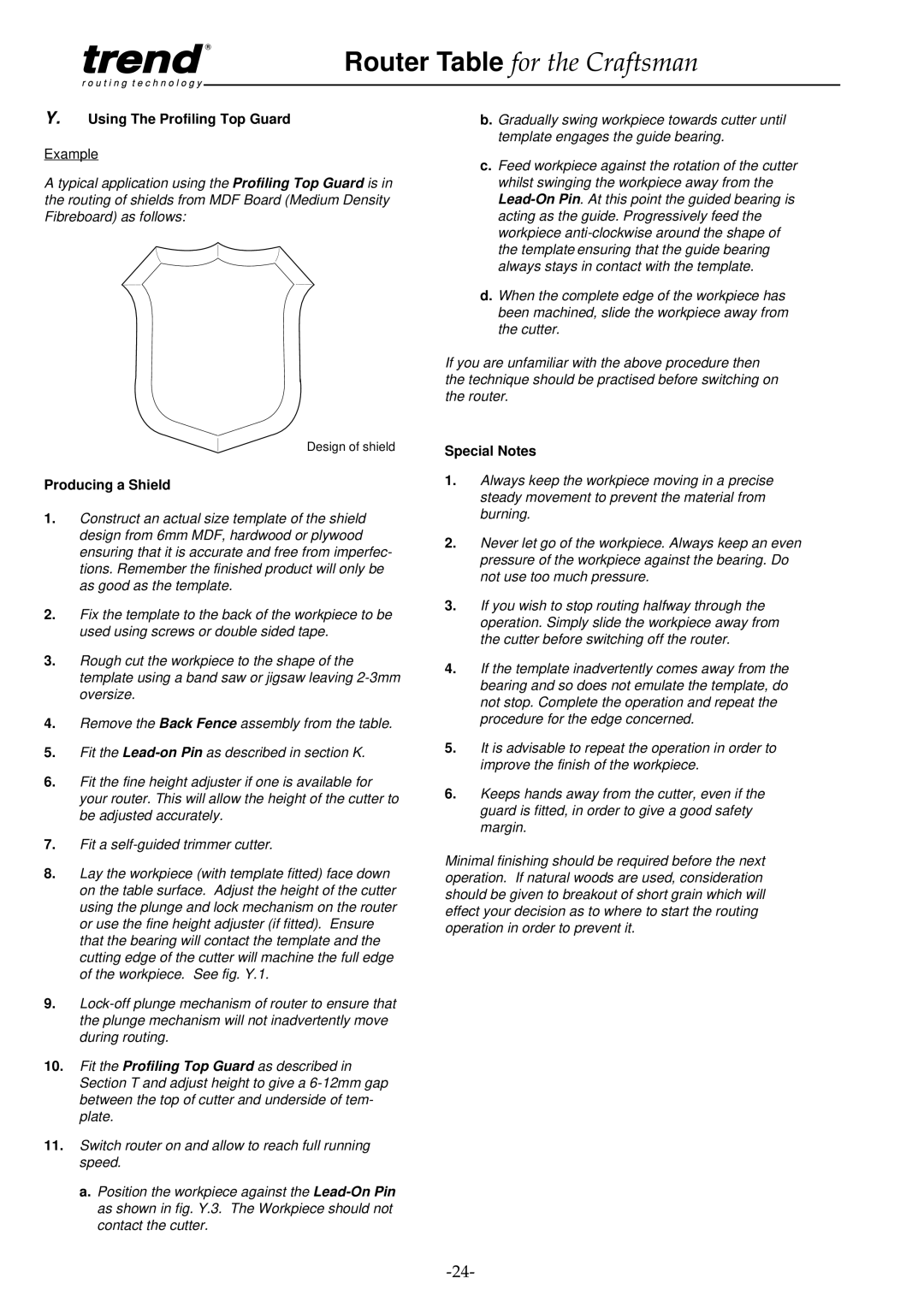 Craftsman pmn instruction manual Using The Profiling Top Guard, Producing a Shield, Special Notes 