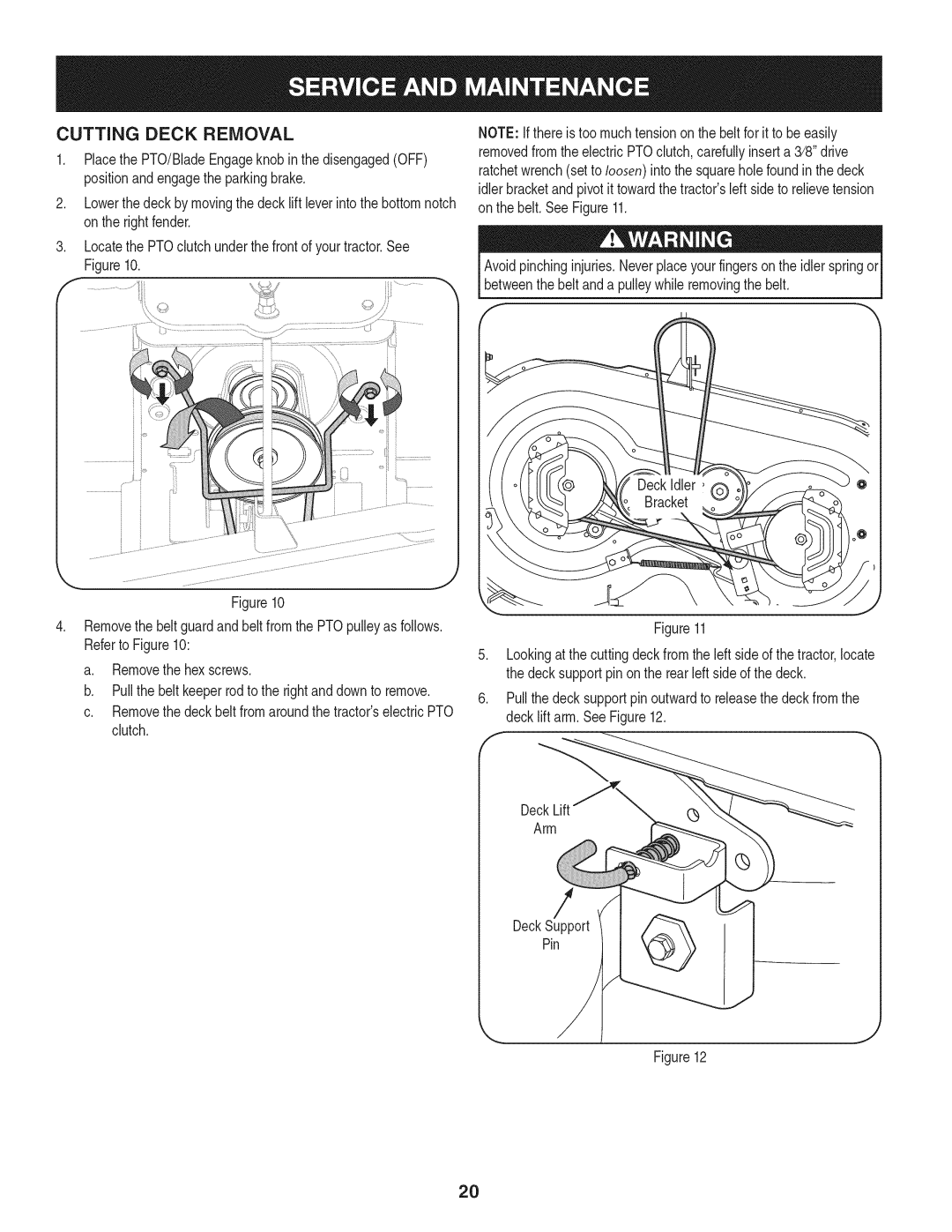 Craftsman PYT 9000, 247.28672 manual Cutting Deck Removal 