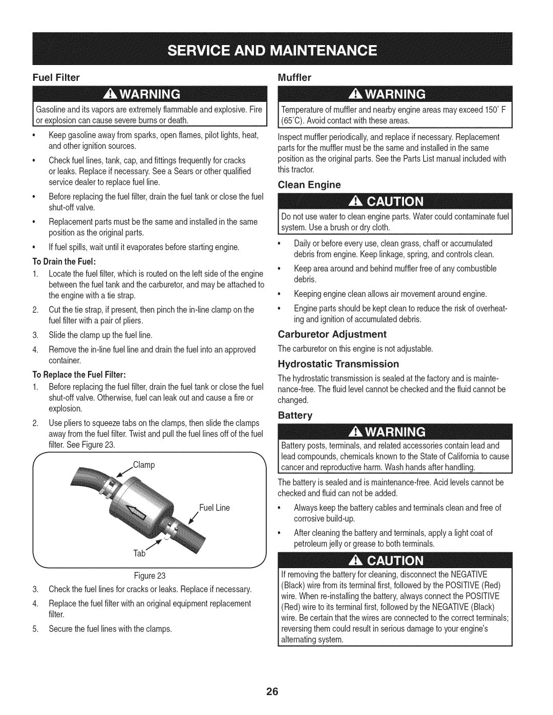 Craftsman PYT 9000, 247.28672 manual Fuel Filter, To Drainthe Fuel, Clean Engine 