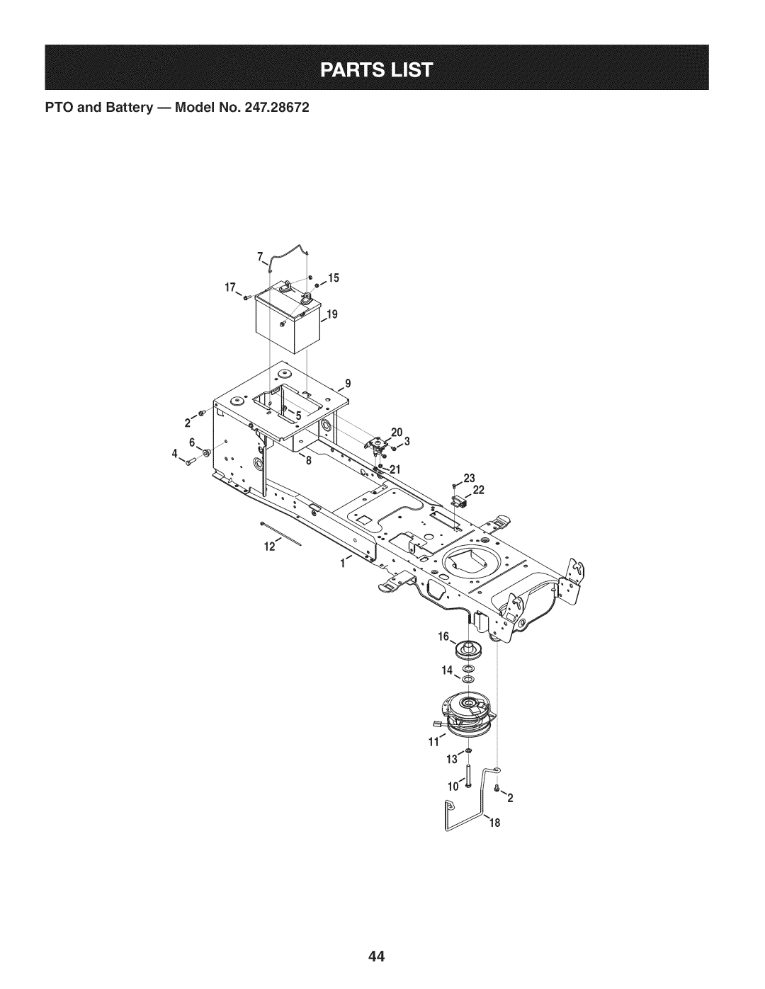 Craftsman PYT 9000, 247.28672 manual PTO and Battery B IViodel No 