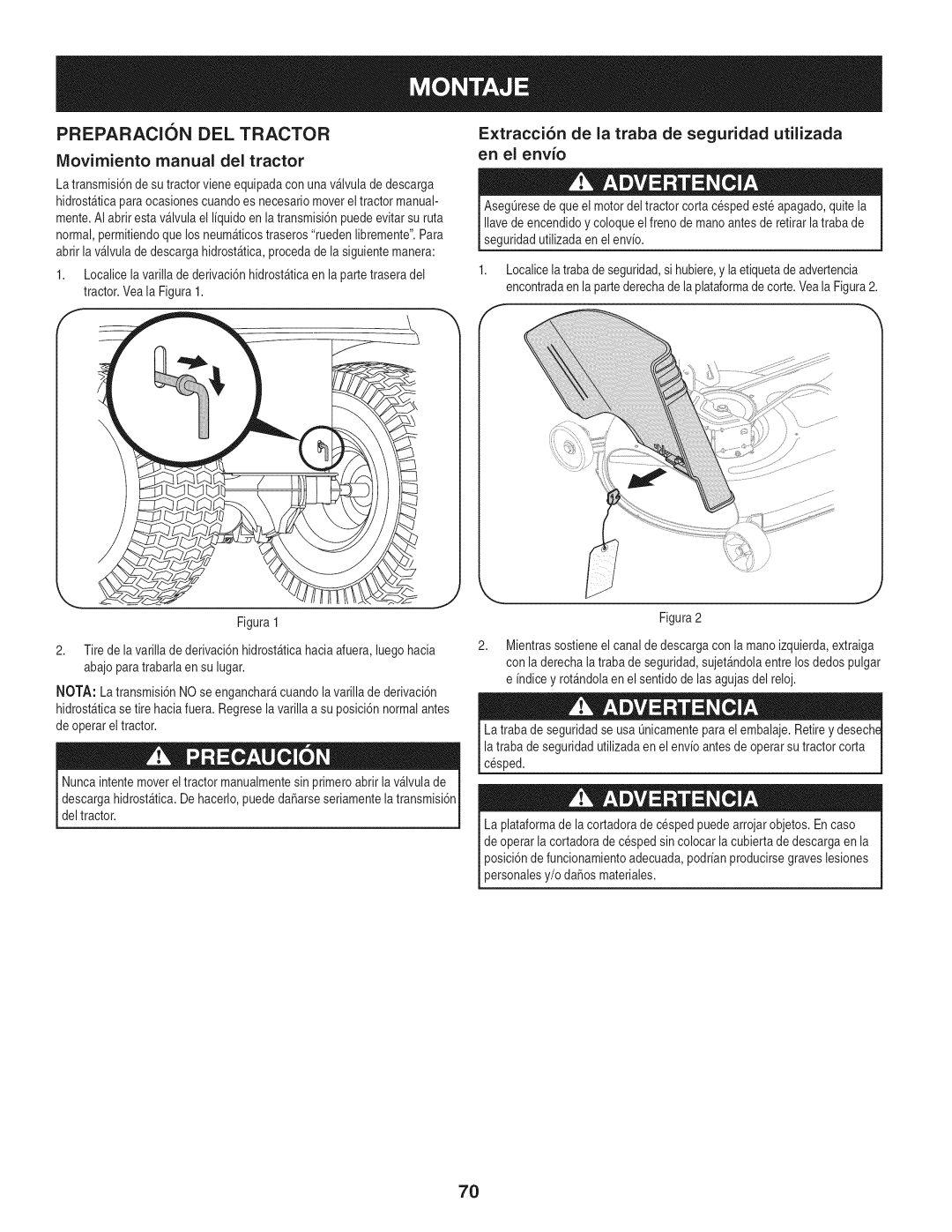 Craftsman PYT 9000, 247.28672 manual Extracci6n de la traba de seguridad utilizada, En el envio 