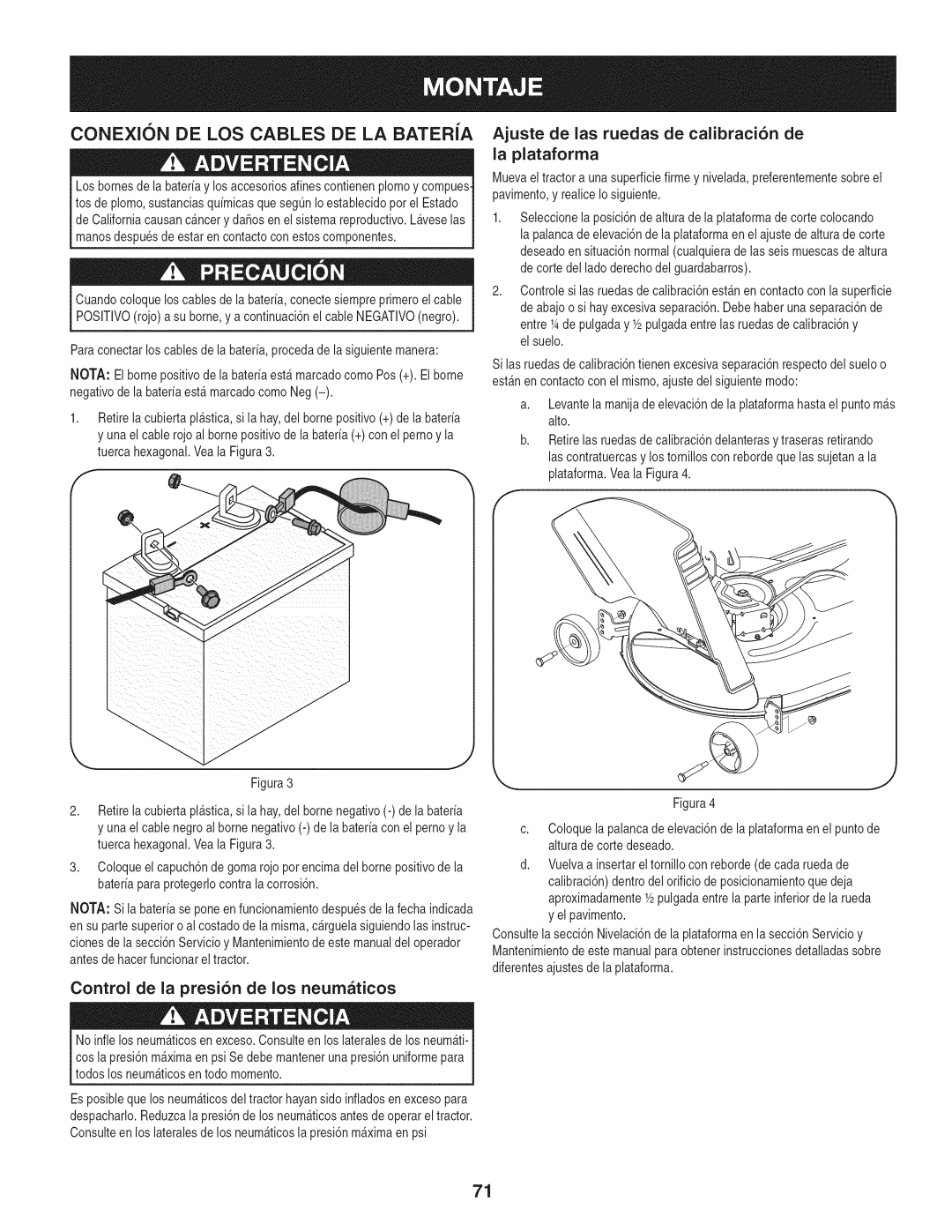 Craftsman 247.28672, PYT 9000 manual La plataforma, Control de la presi6n de los neumaticos 