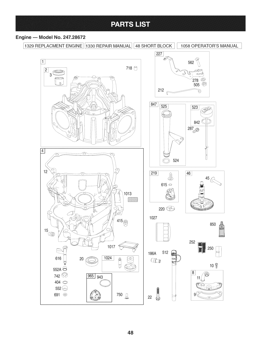 Craftsman PYT 9000, 247.28672 manual Engine B Model No, 505d_, i•46, 742 _ 