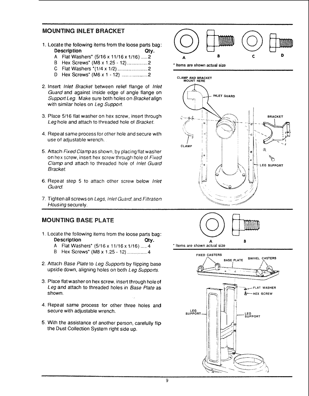 Craftsman SP5373 manual Mounting Inlet Bracket, Mounting Base Plate, ARcD 