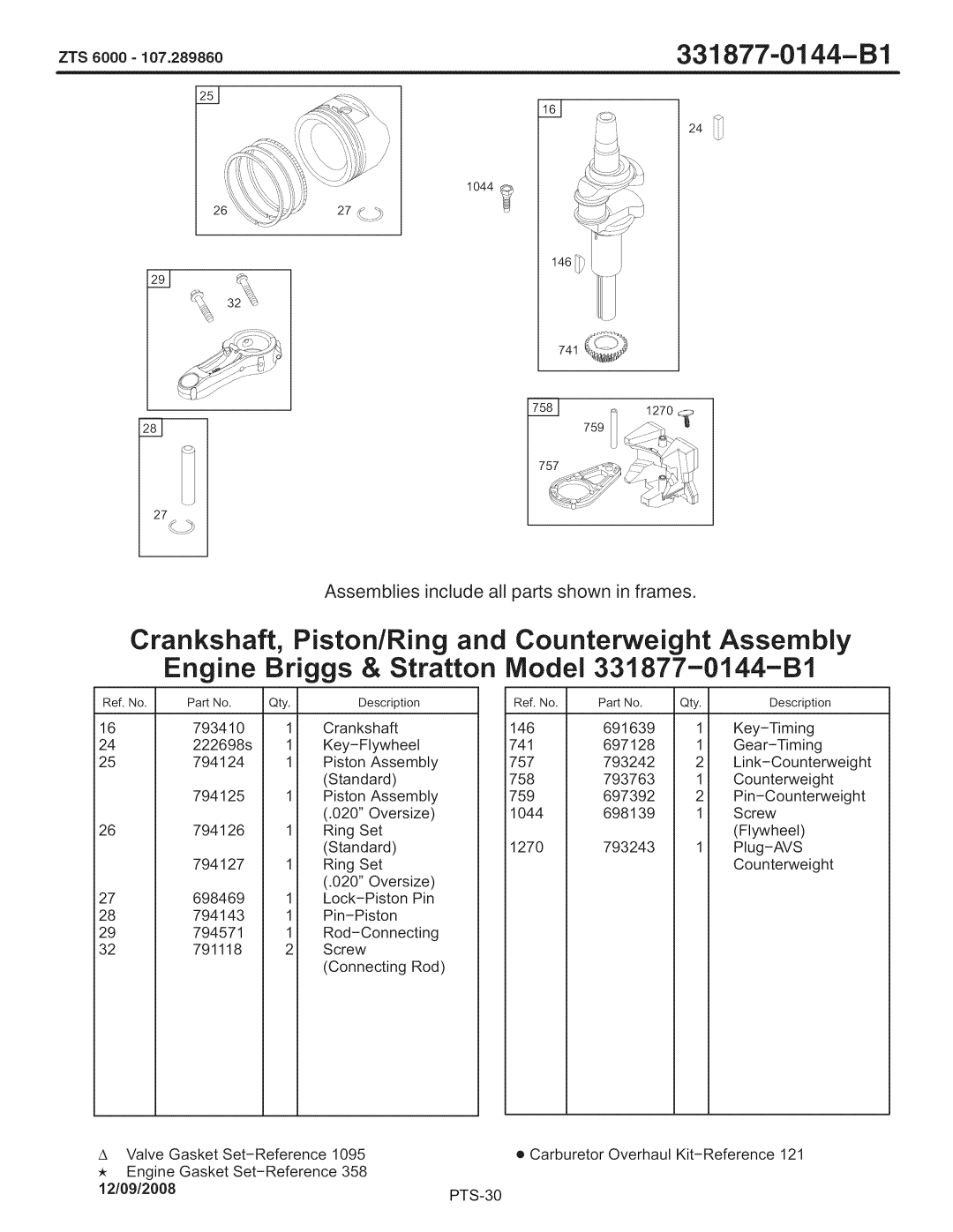 Craftsman ZTS 6000, 107.289860 manual ZTS8000107 331 87701 44-B1 