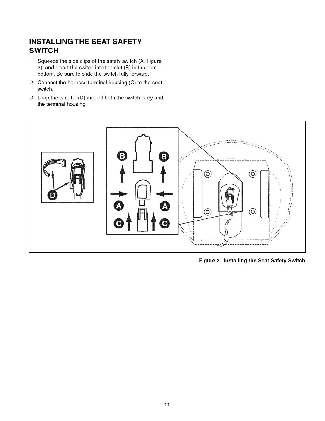 Craftsman ZTS 6000, 107.289860 manual Installing the Seat Safety Switch 