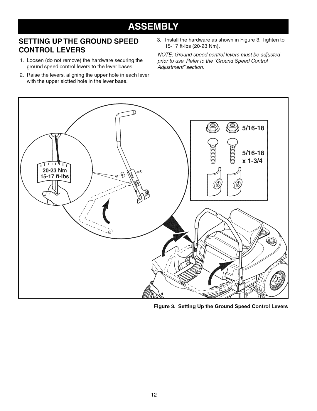 Craftsman ZTS 6000, 107.289860 manual Setting UP the Ground Speed Control Levers, Setting Up the Ground Speed Control Levers 