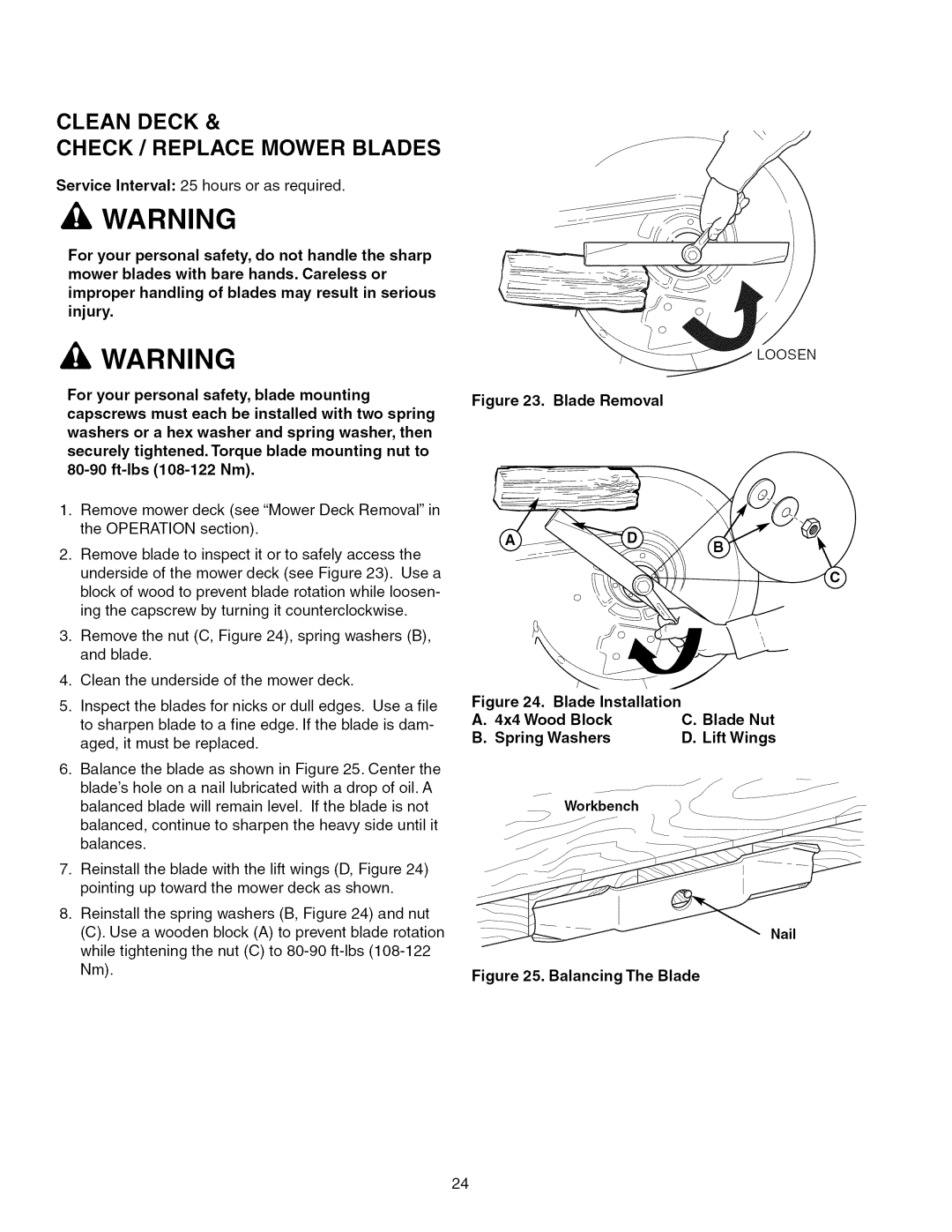 Craftsman ZTS 6000, 107.289860 manual Clean Deck CHECK/REPLACE Mower Blades, For your personal safety, blade mounting 