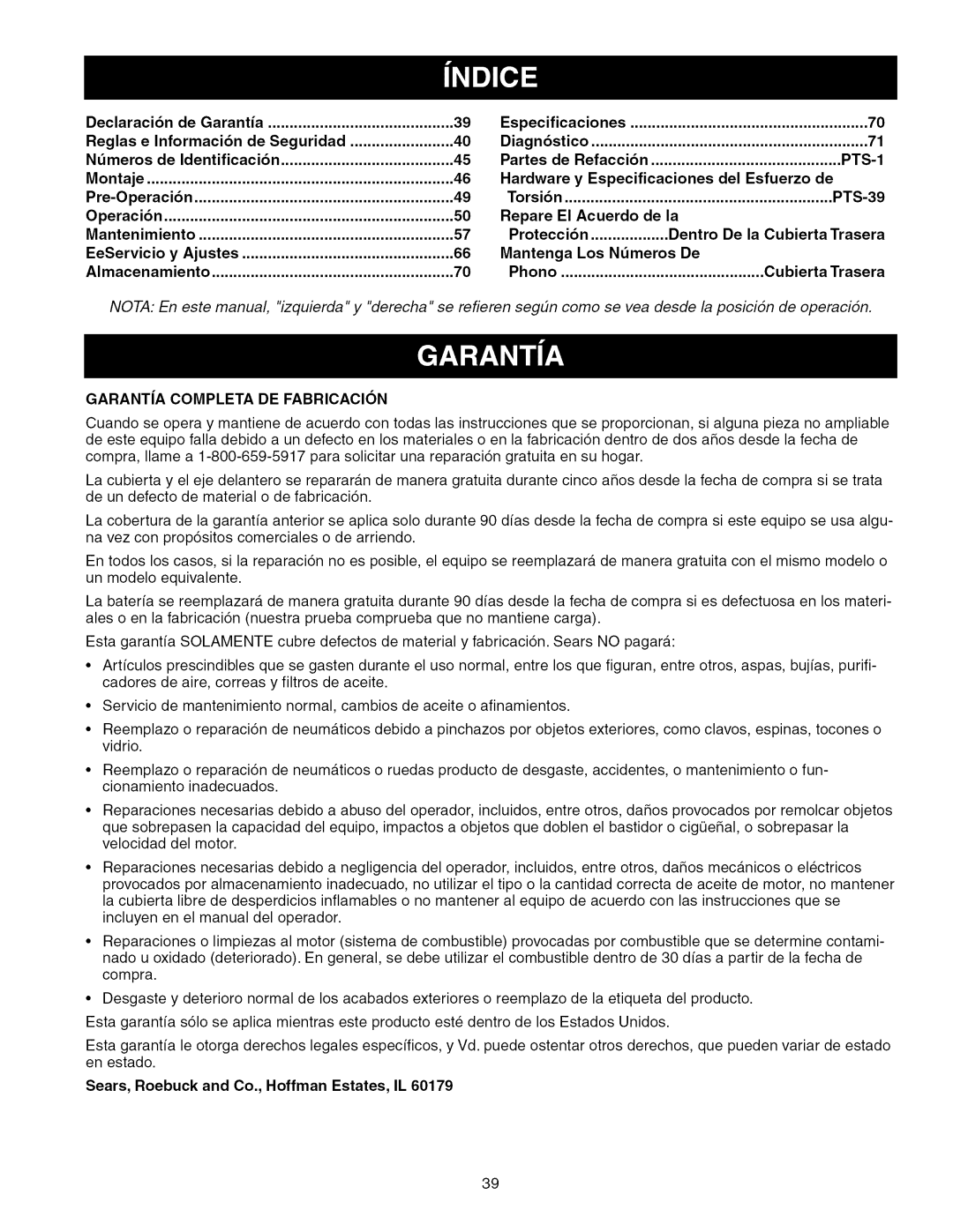 Craftsman ZTS 6000, 107.289860 manual Declaracibn De Garantia, Reglas e Informacibn de Seguridad, Dentro De la Cubierta 