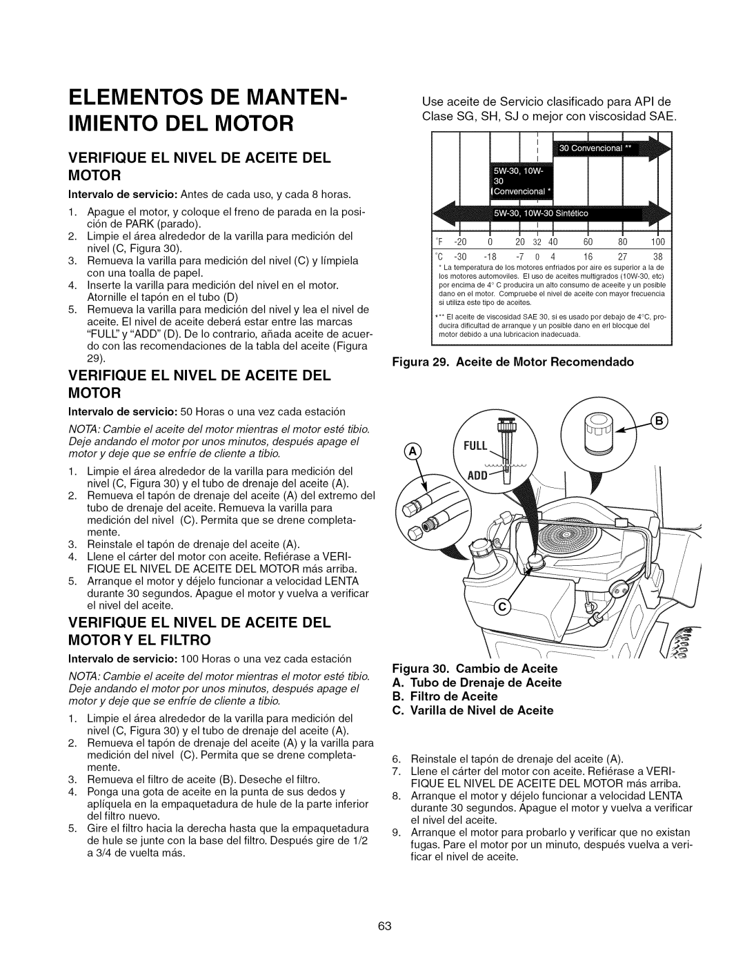 Craftsman ZTS 6000, 107.289860 manual Verifique EL Nivel DE Aceite DEL Motor Y EL Filtro 