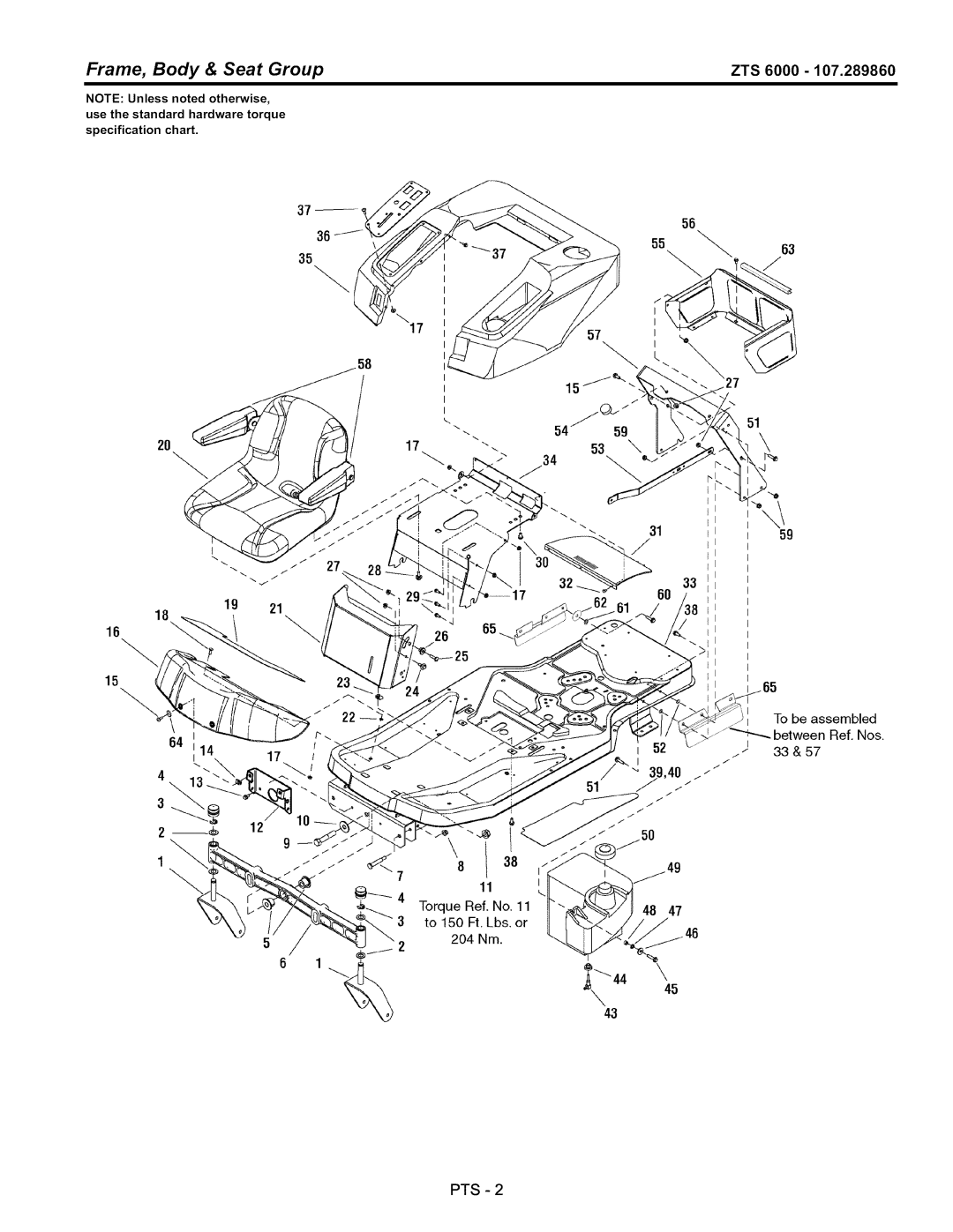 Craftsman 107.289860 manual Frame, Body & Seat Group, ZTS 6000 