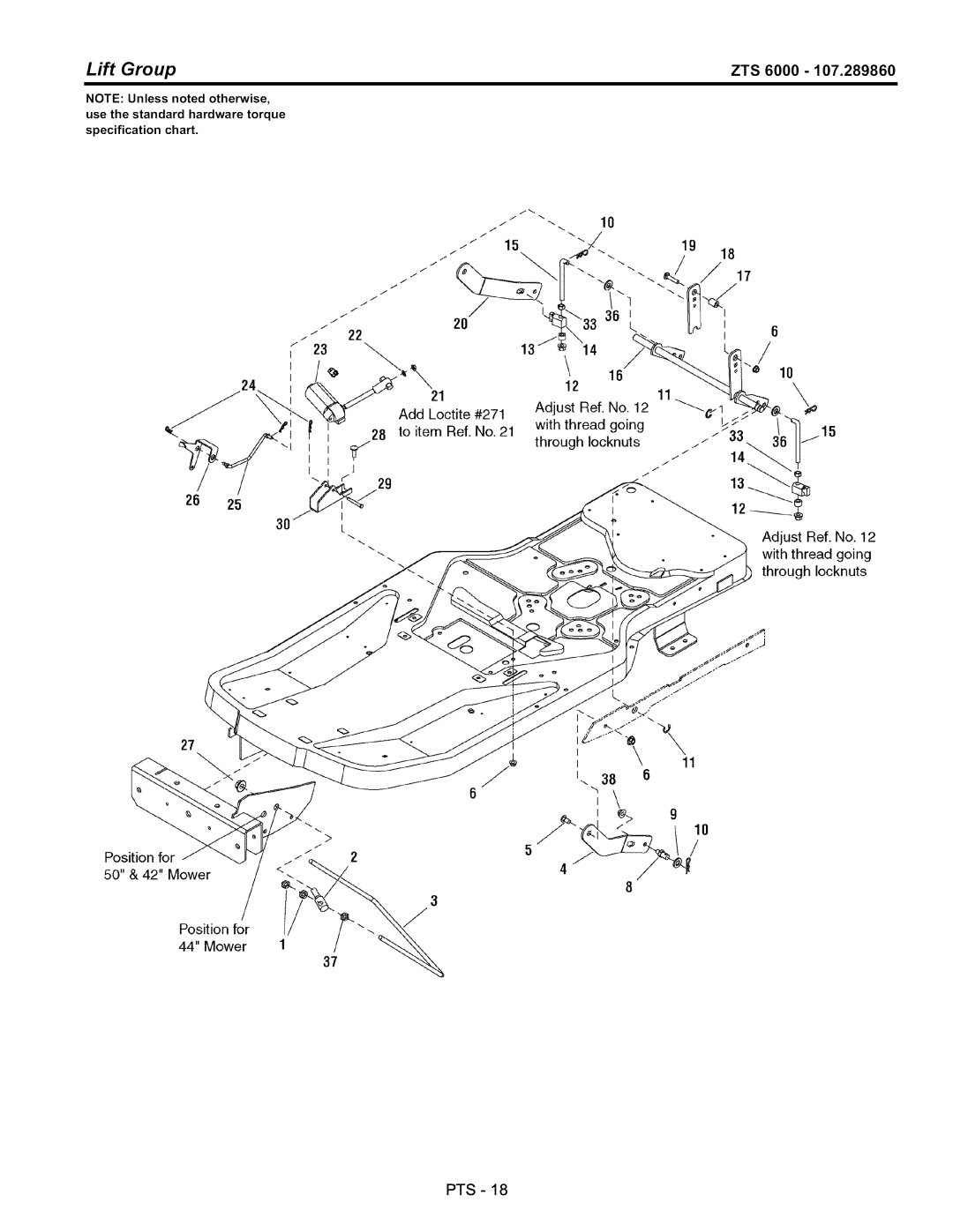 Craftsman ZTS 6000, 107.289860 manual Lift Group 