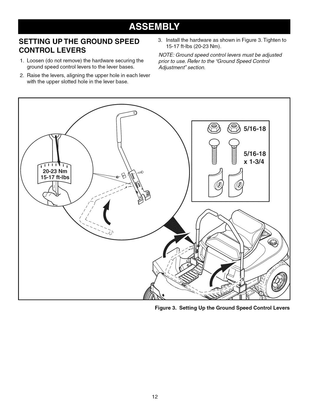 Craftsman ZTS 6000, 107.289860 manual Setting Up The Ground Speed Control Levers, _ 5/16-18, x 1-3/4 